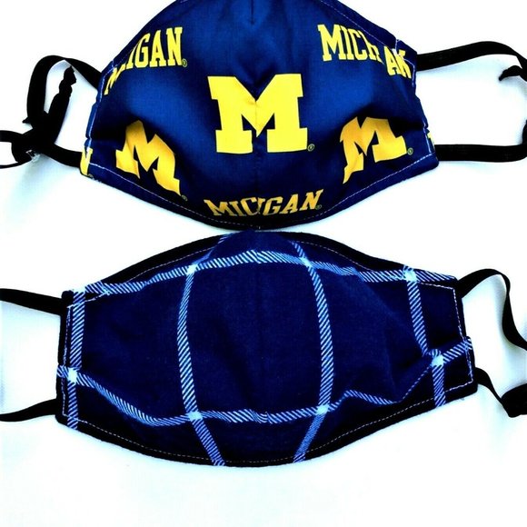 Michigan Wolverines Face Mask New Reversible Plaid - Picture 5 of 8